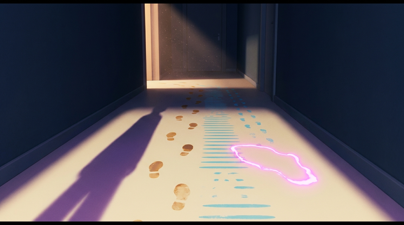 Identity appears through a trail of small repeated features.
