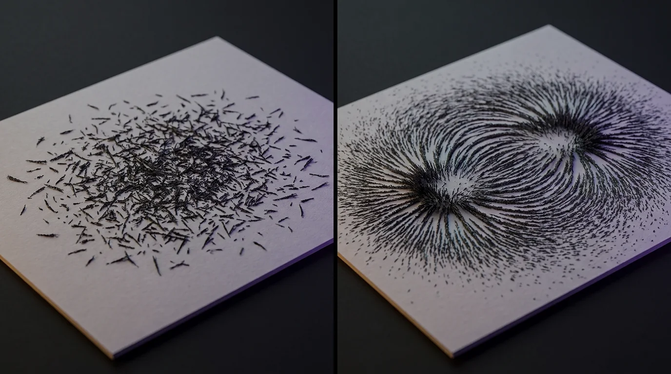 Iron filings show nothing over a weak magnet and show the field over a strong one.